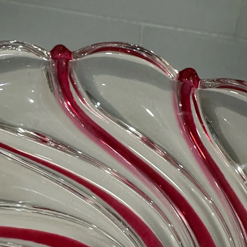 Vintage Mikasa Peppermint Red Swirl Candy Dish 9 1/2